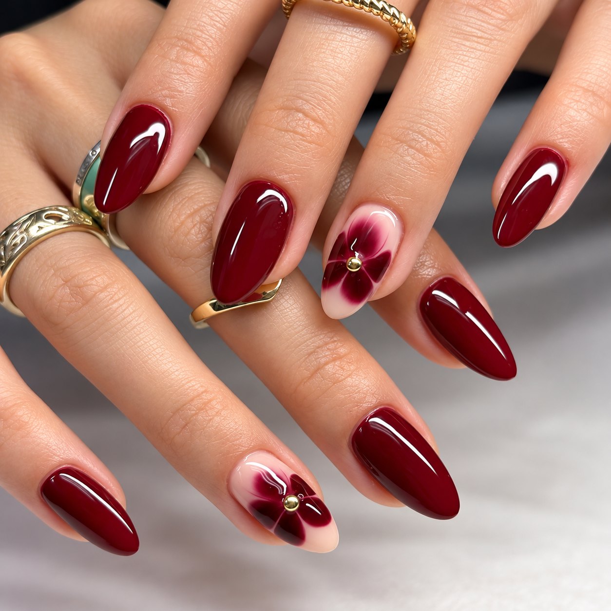 Burgundy with flower